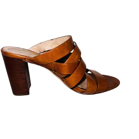 Louise Et Cie Kalika Congac Leather Strap Sandals 6M Mules Block Stacked Heels - Picture 5 of 13